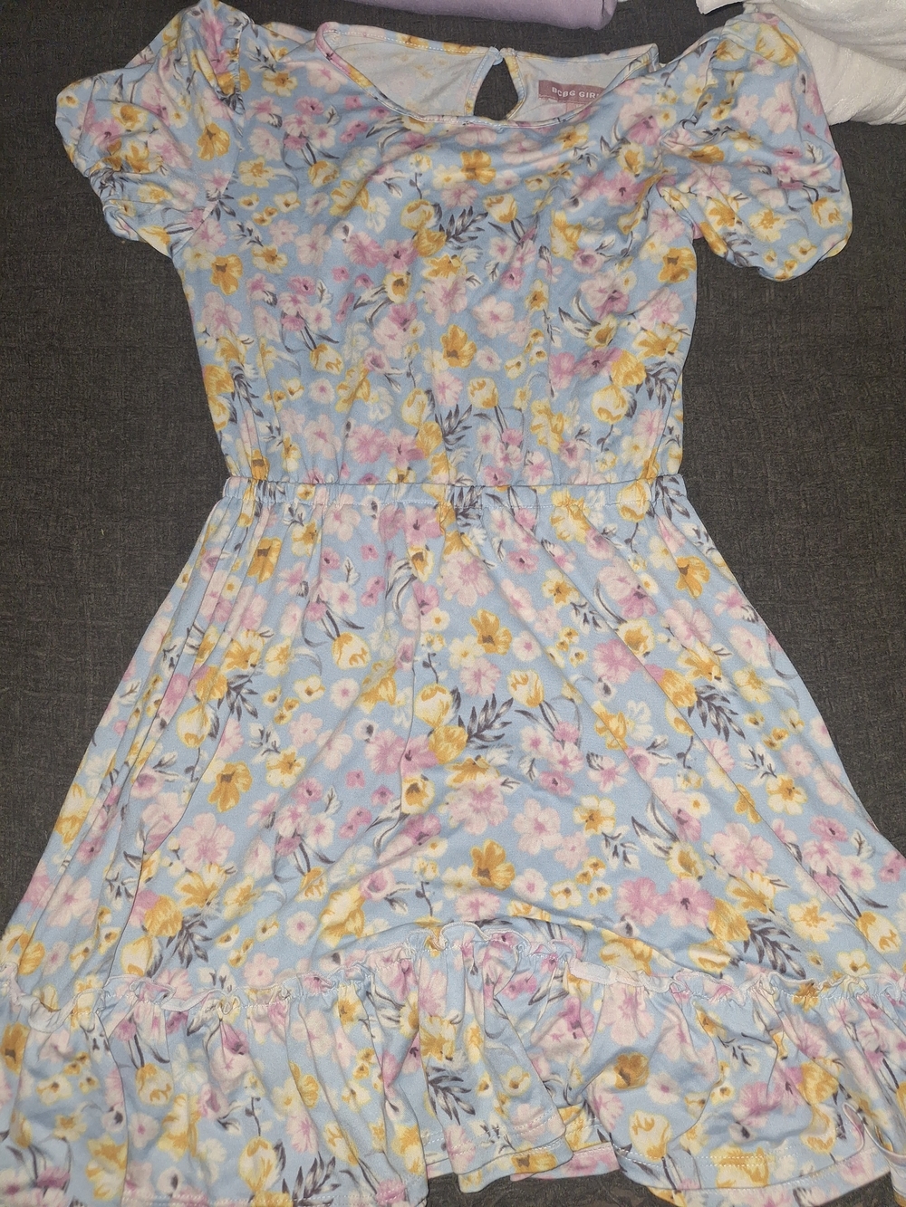 BCBGirls Light Blue Floral Puff-Sleeve Dress